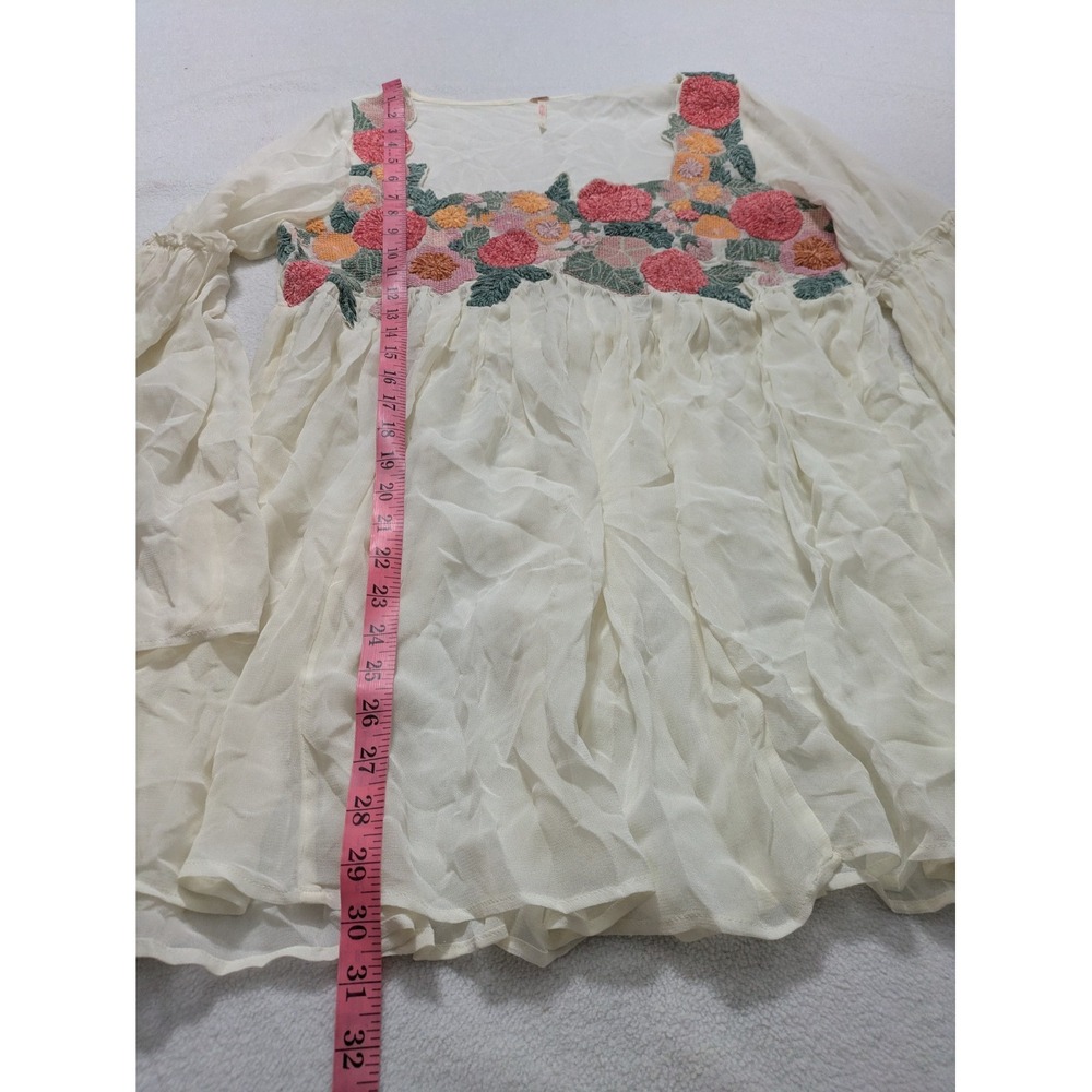 Free People Madeline Tunic Small White Embroidered Floral Bell Sleeve Fairy - Picture 9 of 10